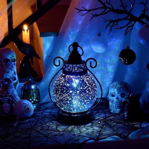 10.4 in. x 8 in. Purple Glass Moroccan Lantern with LED Candle