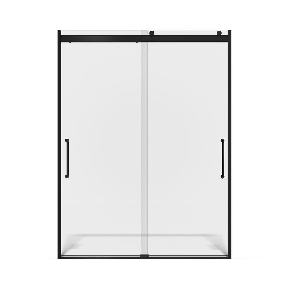 Arelo 60" Matte Black Frameless Sliding Shower Door with Clear Glass
