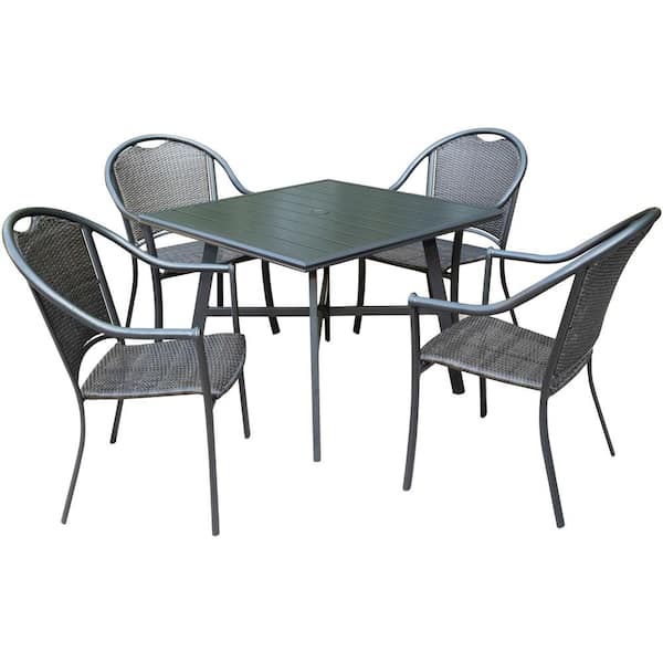 Hanover Bambray 5 Piece Commercial Grade Aluminum Outdoor Dining Set With Slat Top Table Bamdn5pcs The Home Depot Slat Top Dining Table, Commercial Grade Outdoor Furniture