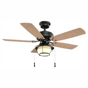 Light with Three Colors 46" Retro Ceiling Fan with LED Light Drawstring Control 