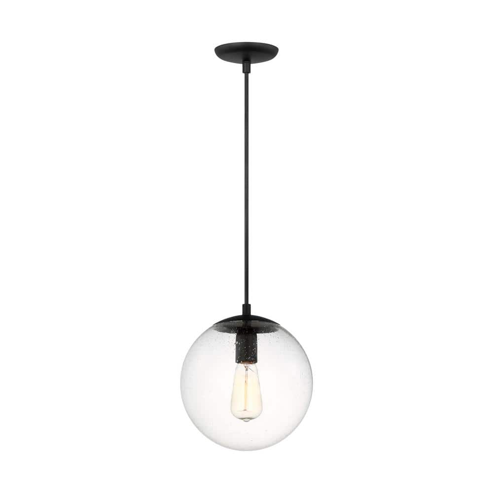 Leo Hanging Globe 10 in. 1-Light Midnight Matte Black Pendant Light with Clear Seeded Glass Shade price history on PriceWatchPro