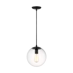 Leo Hanging Globe 10 in. 1-Light Midnight Matte Black Pendant Light with Clear Seeded Glass Shade