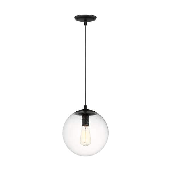 Generation Lighting Leo Hanging Globe 10 in. 1-Light Midnight Matte Black Pendant Light with Clear Seeded Glass Shade