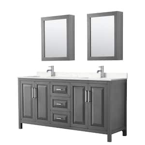 Daria 72in.x22in. Double Vanity in Dark Gray w/ Cultured Marble Vanity Top in Light Vein Carrara w/ Basins and Med Cabs