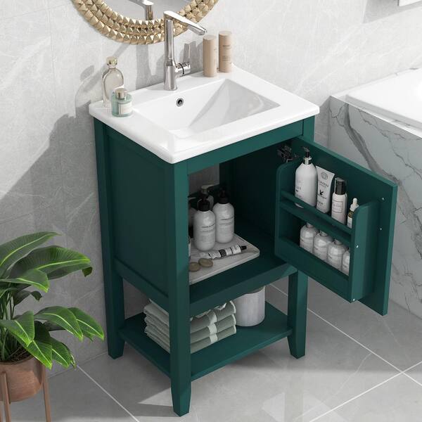 Bathroom Vanity and Sink, Wood Cabinet Basin Vessel Sink Set Bathroom Sink  Vanity Combo with Open Shelves and Doors, Freestanding Single-Sink Bathroom