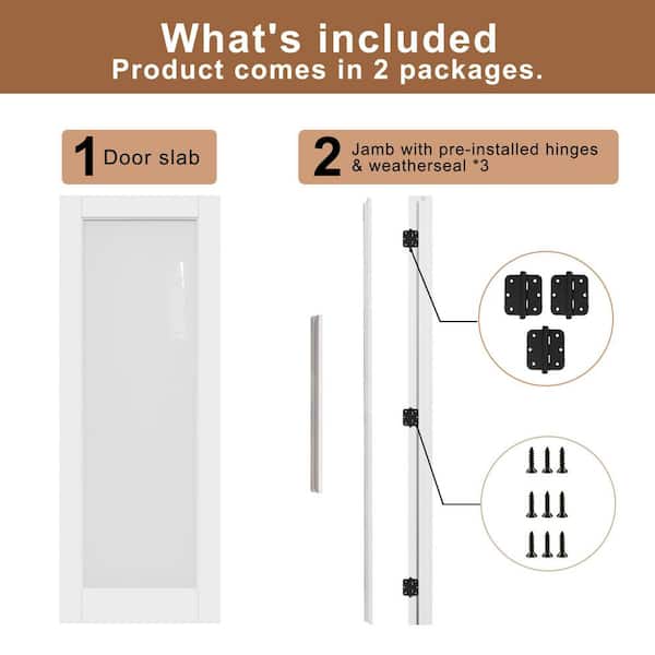 24 in. x 80 in. 1-Lite Frosted Glass Right Hand White Solid Core Glass Single Prehung Interior Door+ Quick Assemble Jamb