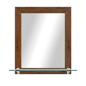21.5 in. W x 25.5 in. H Rectangle Light Walnut Vertical Framed Mirror With Tempered Glass Shelf/Chrome Bracket