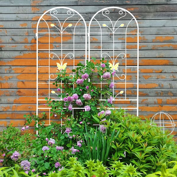 Metal Garden Rustproof Trellis 86.7 in. Height for Climbing Plants Outdoor Flower Support in White (4 Pack)