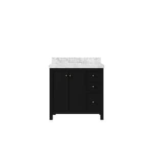 Chicago 36 in. W. x 22 in. D x 36 in. H Left Offset Sink Bath Vanity in Black with 2 in. Carrara Marble Top