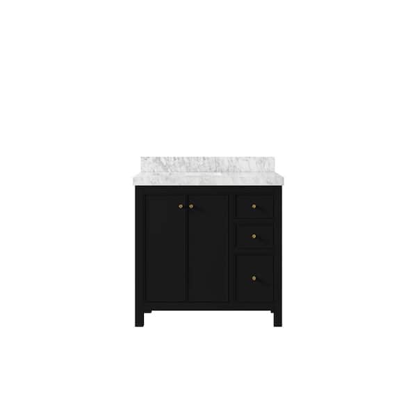 Willow Collections Chicago 36 in. W. x 22 in. D x 36 in. H Left Offset Sink Bath Vanity in Black with 2 in. Carrara Marble Top