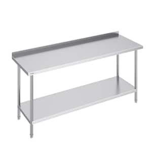 24 in. x 72 in. x 36 in. Silver Stainless Steel Commercial Kitchen Prep Table Metal Work Table with Adjustable Height