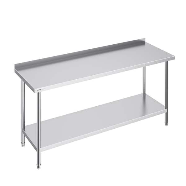 VEVOR 24 in. x 72 in. x 36 in. Silver Stainless Steel Commercial Kitchen Prep Table Metal Work Table with Adjustable Height