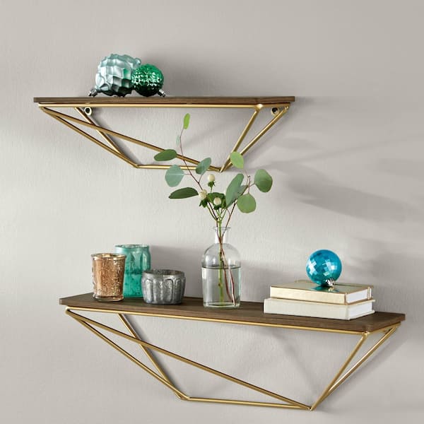 Details about   Wall Floating Shelf Organizer Geometric Decorative Office Golden Rectangle 