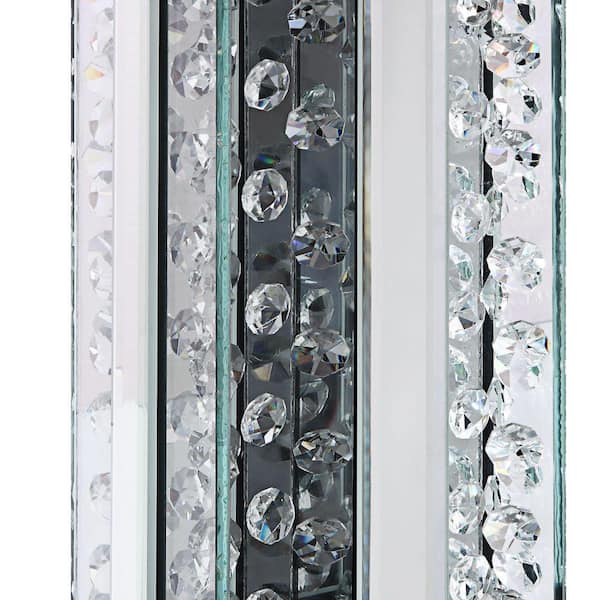 Benjara Clear Wood and Glass Candle Holder with Faux Crystal Studs 