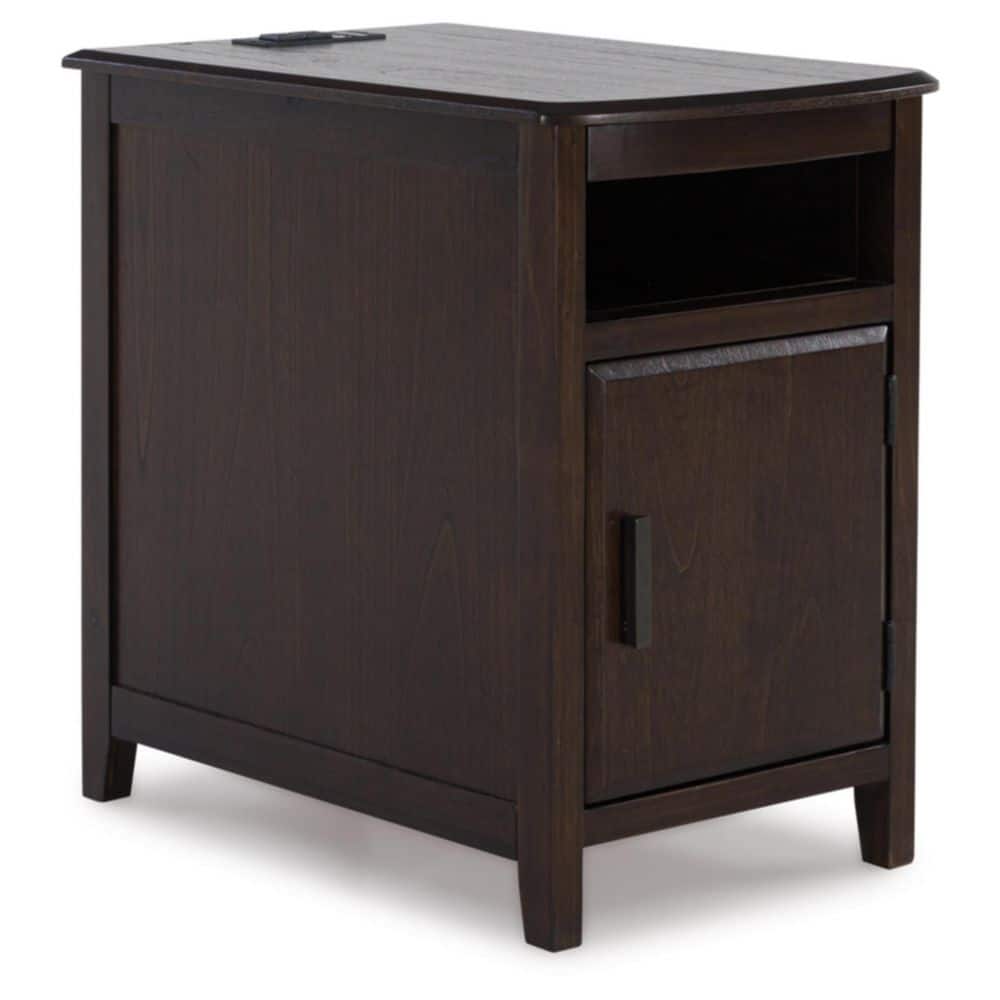Dark Brown Mindi Wood Rectangular End Table with Storage