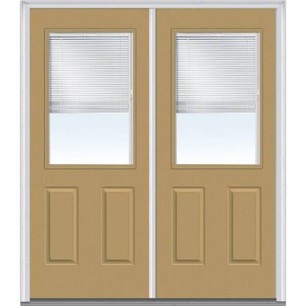 MMI Door 64 in. x 80 in. Internal Blinds Left-Hand Inswing 1/2-Lite Clear Glass 2-Panel Painted Steel Prehung Front Door