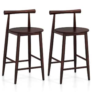 24 in. Brown Low Back Wood Bar Stool with Wood Seat Set of 2