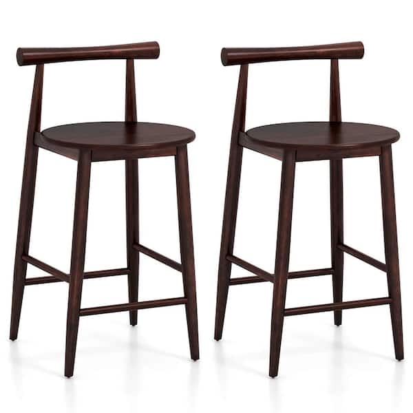 Costway 24 in. Brown Low Back Wood Bar Stool with Wood Seat Set of 2