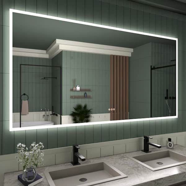 TaiMei 72 in. W x 36 in. H Rectangular Frameless LED Wall Bathroom Vanity Mirror in Polished Crystal
