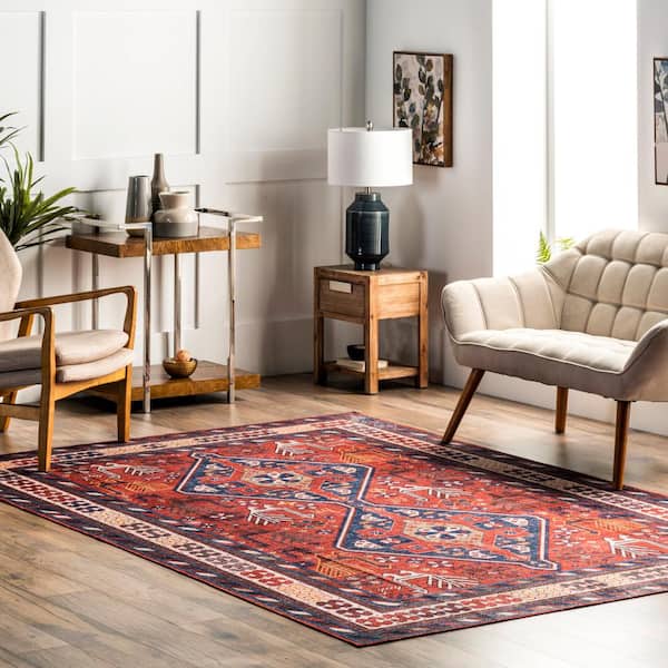 Stella Machine Washable Rust  2 ft. x 3 ft. Traditional Tribal Doormat Accent Rug