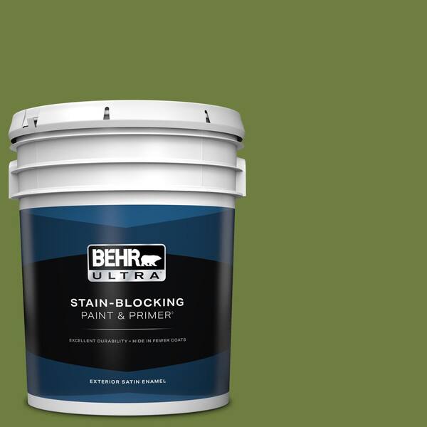 BEHR ULTRA 5 gal. #410D-6 Moss Landing Satin Enamel Exterior Paint & Primer