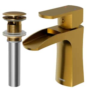 Kassel Single-Handle Single-Hole Basin Bathroom Faucet with Matching Pop-Up Drain in Gold