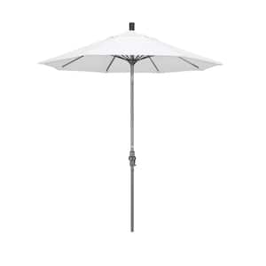 7.5 ft. Grey Aluminum Market Collar Tilt Crank Lift Patio Umbrella in White Olefin