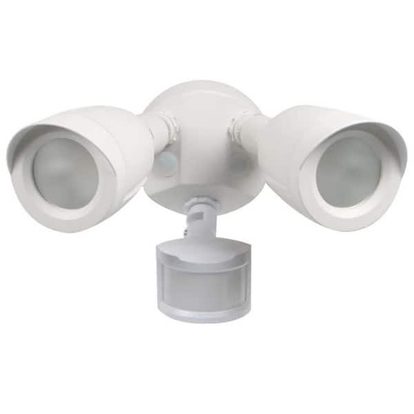 20-Watt 1900 Lumen Integrated LED Dual Bullet Head Security Outdoor Motion Sensor Flood Lights in White Finish-4000K