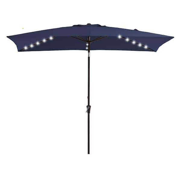 JEAREY 6.5 x 10 ft. Market Solar LED Lighted Tilt Patio Umbrella Rectangular Outdoor Umbrella in Navy