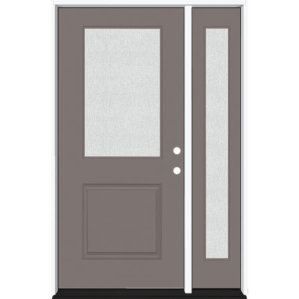 Steves & Sons Legacy 51 in. W x 80 in. 1/2 Lite Rain Glass LHIS Primed Kindling Finish Fiberglass Prehung Front Door with 12 in. SL