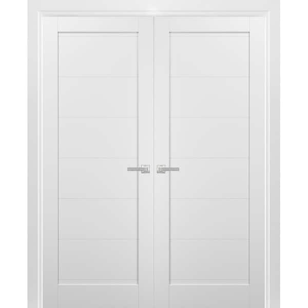 84 in. x 84 in. 2 Panel White Finished MDF Sliding Door with Hardware