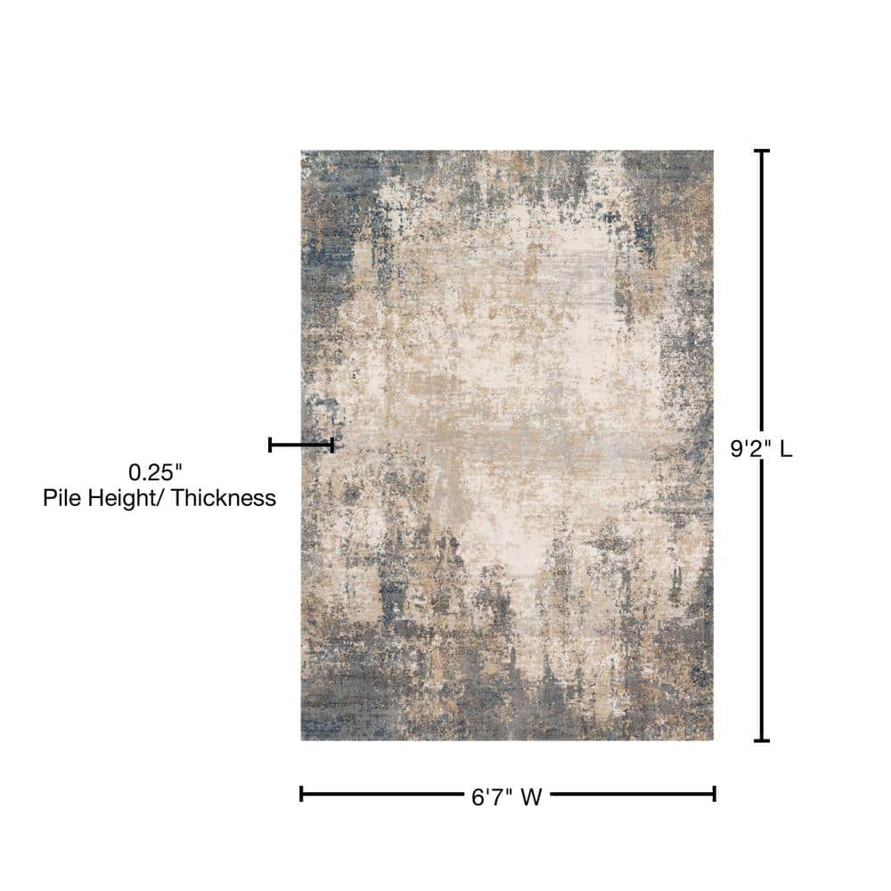 Ivory Abstract Easy-Care Synthetic Rectangular Area Rug, 6'7" x 9'2"