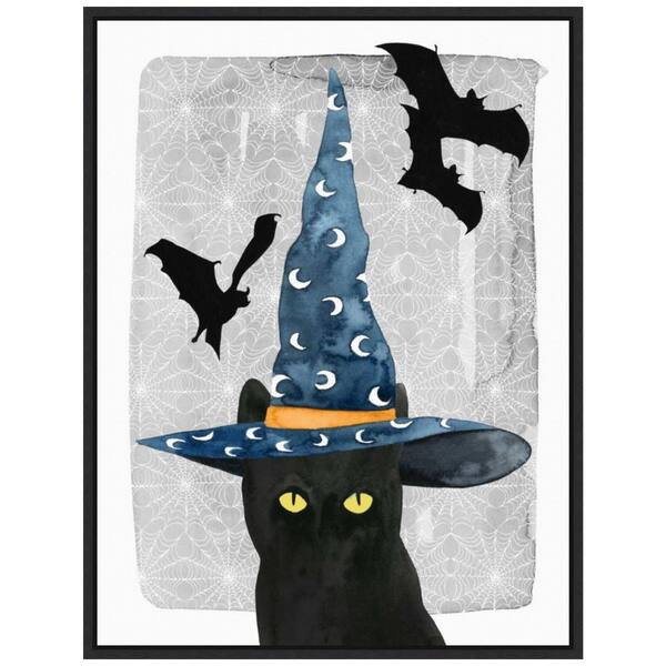 Amanti Art 23.5 in. x 18 in. Black Cat II Framed Halloween Holiday Canvas Wall Art