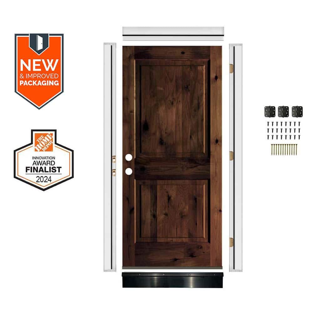 DIY 32 in. x 80 in. Knotty Alder Square Top Right-Hand Red Mahogany Stain Wood Front Door Kit w/ Quick Assemble Jamb price history on PriceWatchPro