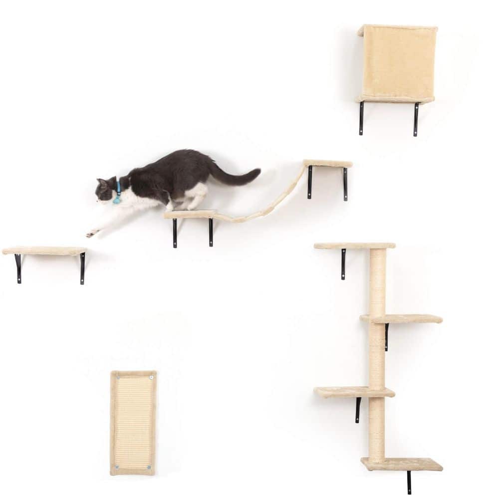 Coziwow Wall Mounted Shelves Set Cat Tree, Beige, 5-Pack