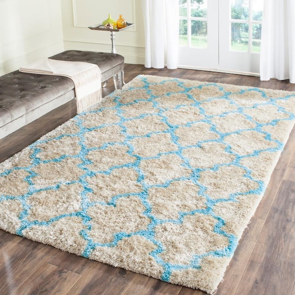 SAFAVIEH Barcelona Shag Cream/Blue 4 ft. x 6 ft. Geometric Area Rug  BSG319K-4 - The Home Depot