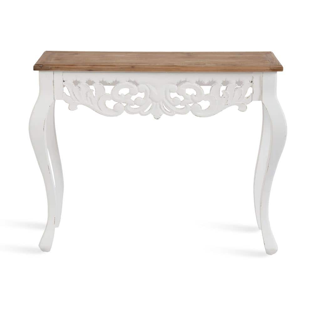 Antonella Rustic Brown and White Carved Wood Console Table