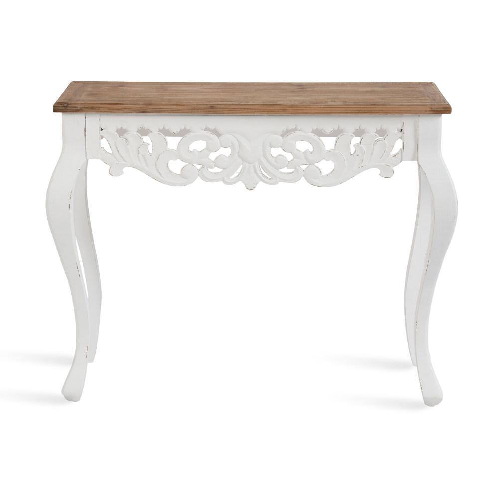 Antonella Rustic Brown and White Carved Wood Console Table