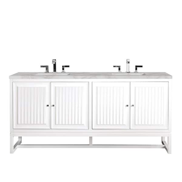 James Martin Vanities Athens 72.0 in. W x 23.5 in. D x 34.5 in. H Double Bathroom Vanity in Glossy White with Victorian Silver Quartz Top
