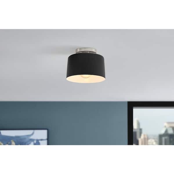 10 in. 1-Light Matte Black and Brushed Nickel Semi-Flush Mount