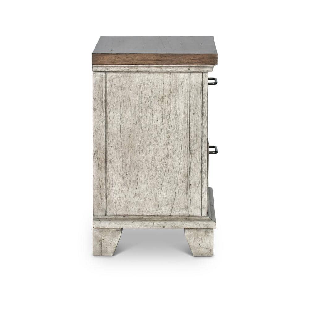 Rustic Ivory Farmhouse 2-Drawer Nightstand with Honey Accents