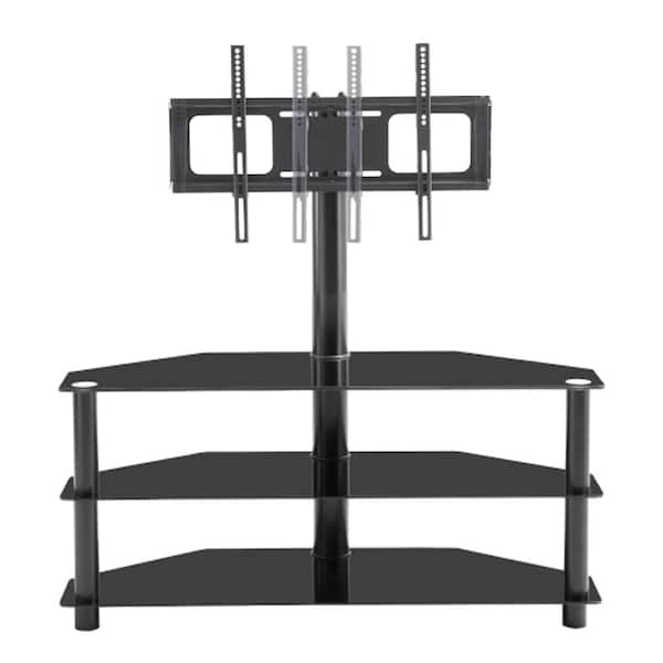 phyfalip Multi-function Adjustable Height Standalone Mount TV Stand with 3-Open Shelves and Bracket for 32 in. 65 in. TV's, Black