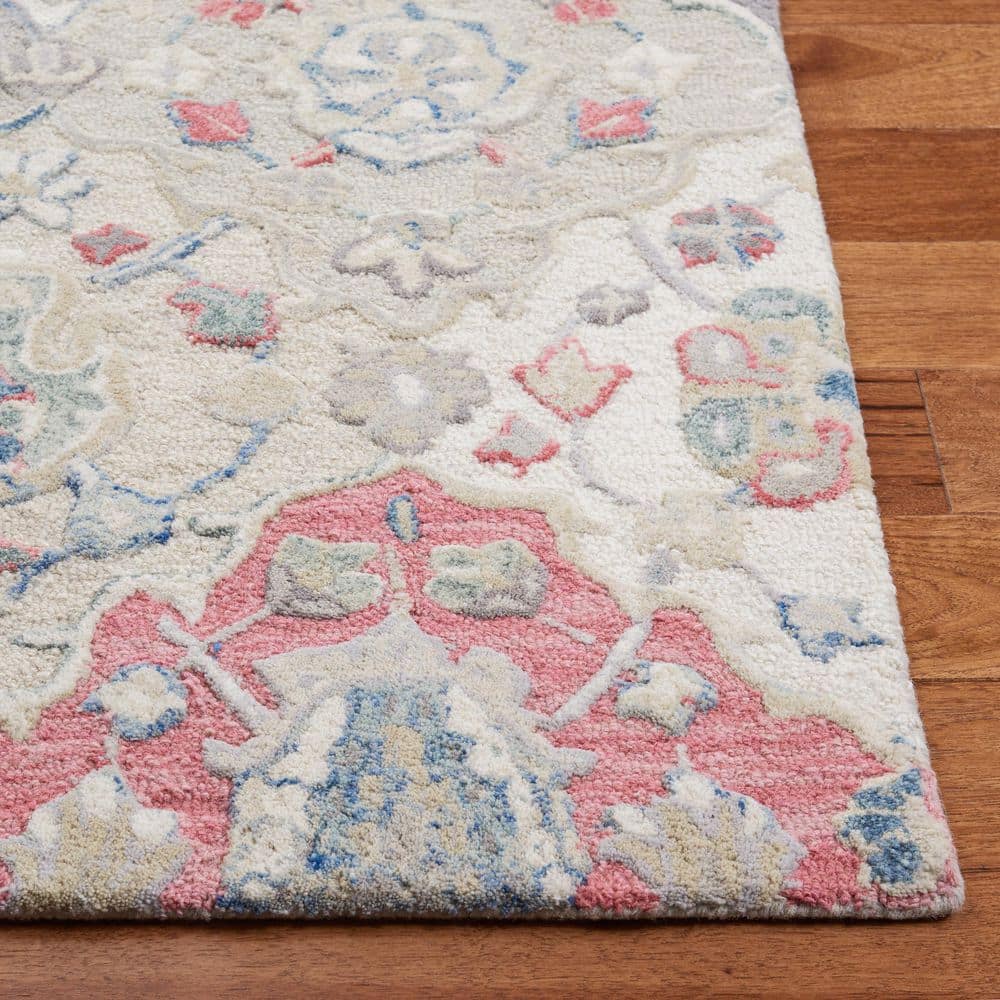 Hand-Tufted Ivory and Red Wool Runner Rug, 2'3" x 6'