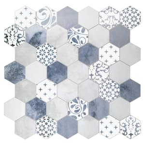 Hexagon 12.5 in. X 12.2 in. Peel and Stick Backsplash Stone Composite Wall Tile, Cement Blue (10 Tiles, 9.00 sq.ft.)