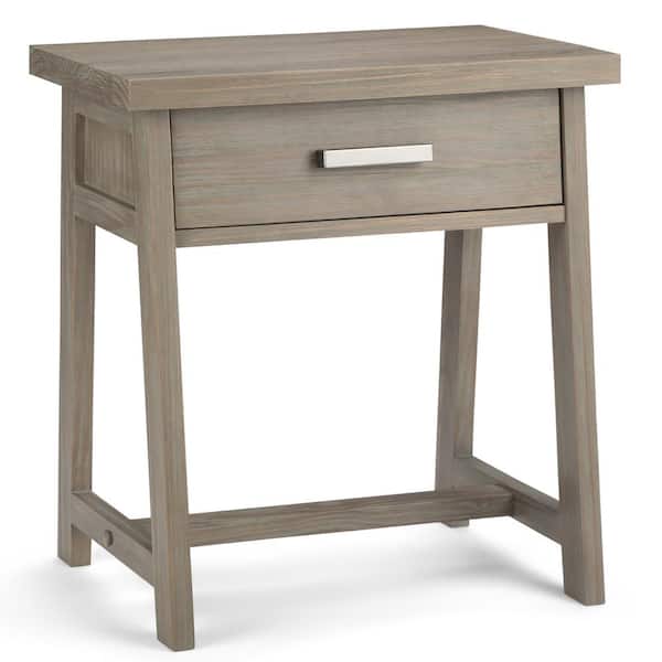 Simpli Home Sawhorse 1-Drawer Solid Wood 24 in. Wide Modern Industrial Bedside Nightstand Table in Distressed Grey