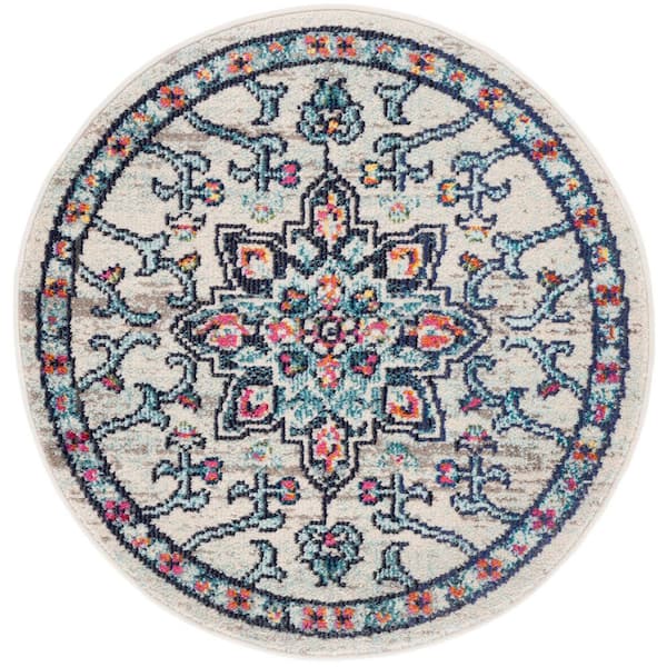 Madison Cream/Blue 3 ft. x 3 ft. Distressed Border Round Area Rug