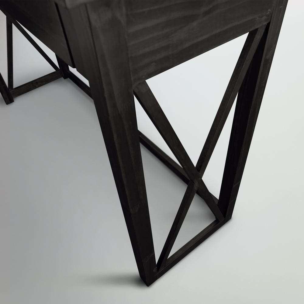 Bay View Black Solid Wood Console Table with Storage Drawers