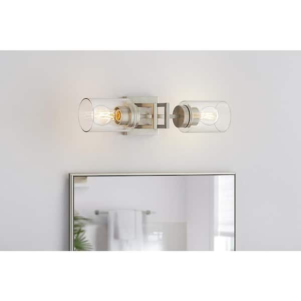 Hampton Bay Westerling 19 in. 2-Light Brushed Nickel Linear Bathroom Vanity Light Fixture with Clear Glass Shades