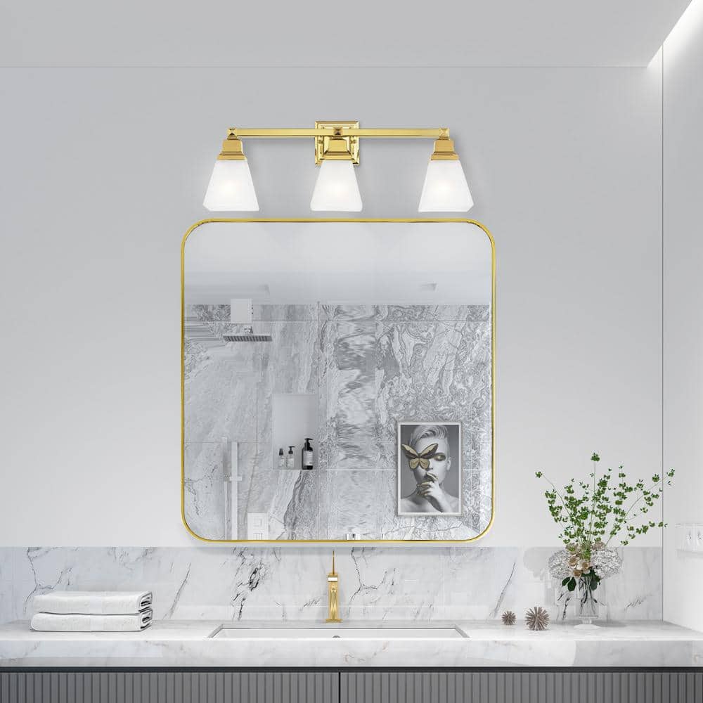 Polished Brass 3-Light Vanity with Etched Opal Glass