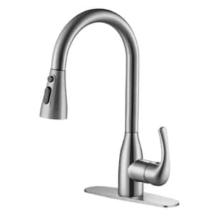 Single Handle Pull Down Sprayer Kitchen Faucet with Deckplate Included in Brushed Nickel